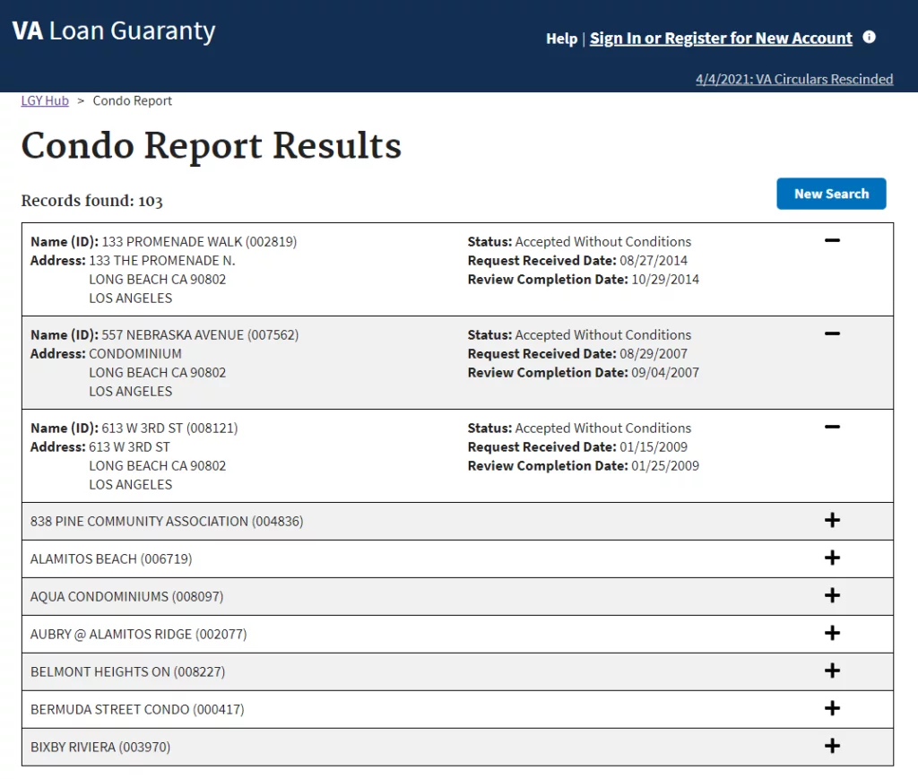 VAapproved condo list SoCal VA Homes